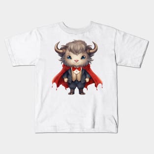 Cartoon American Bison in Dracula Costume Kids T-Shirt